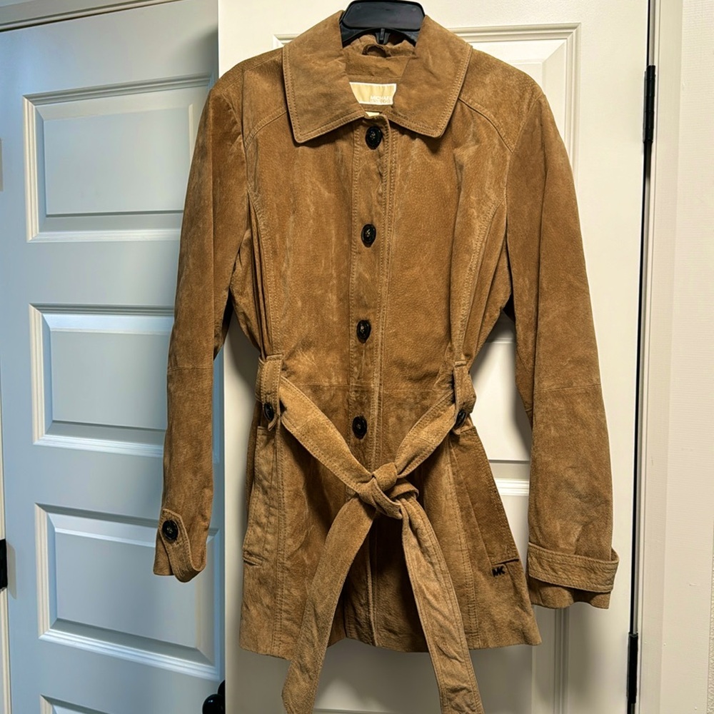Michael Kors Camel Brown Suede Leather Coat Size XL
